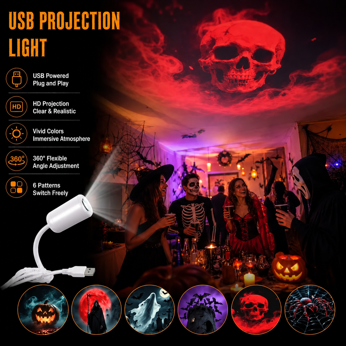 💯Plug-&-Play HD Star Projector: Halloween 6-Disc Set