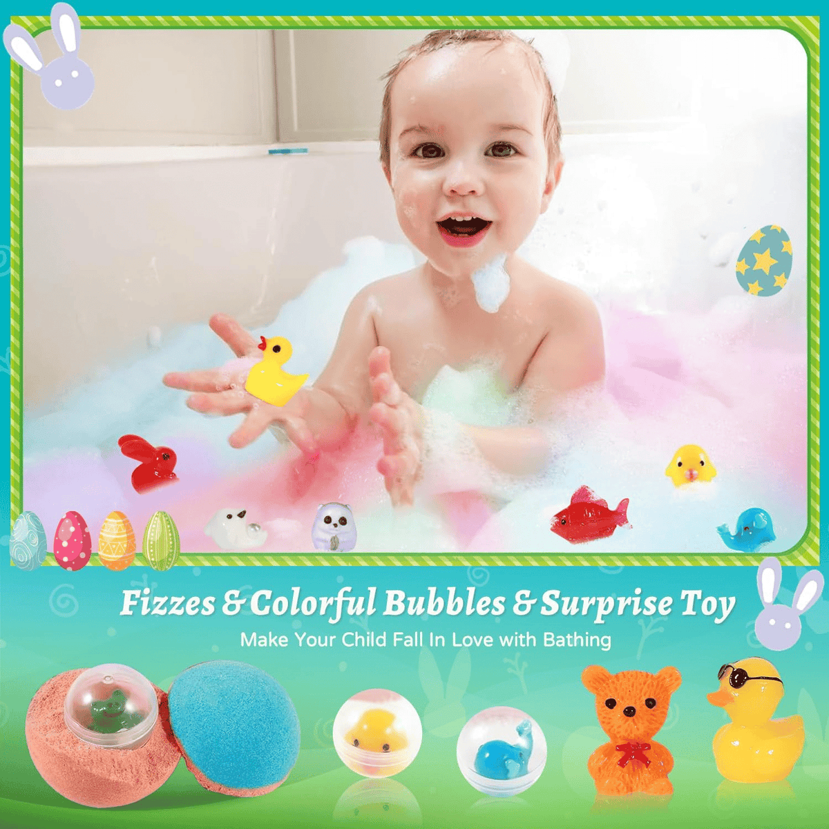 🛁 Natural Bath Bombs for Kids with Mega Bubbles & Surprise Inside 🥚✨12 pcs[1 Box]