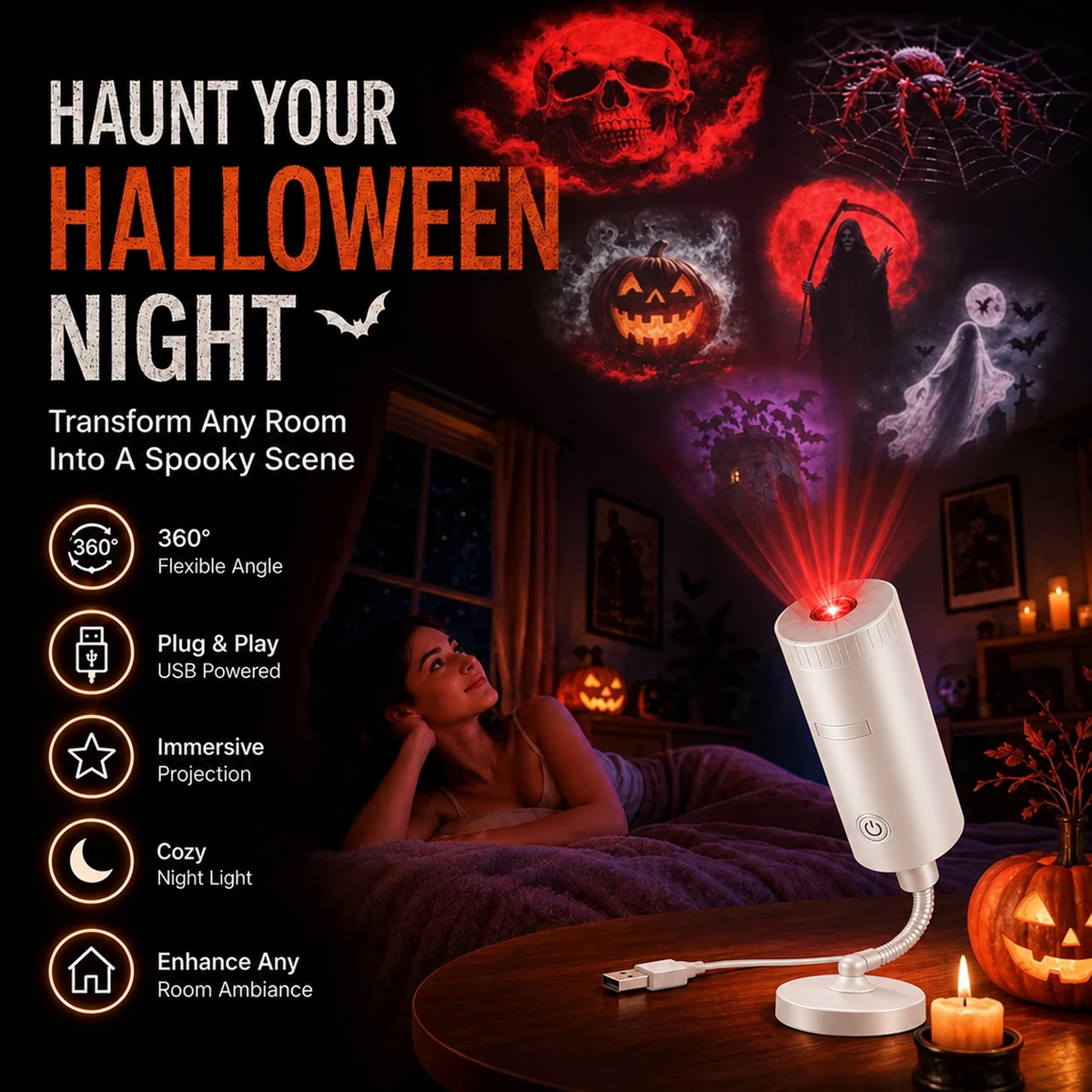 💯Plug-&-Play HD Star Projector: Halloween 6-Disc Set