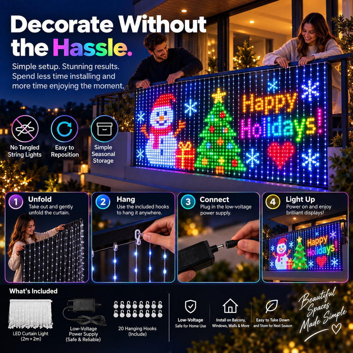 ✨ Turn Your Balcony Into A Giant LED Light Show! 🎄 Smart 300-LED Animated Mesh Screen 🎆📱